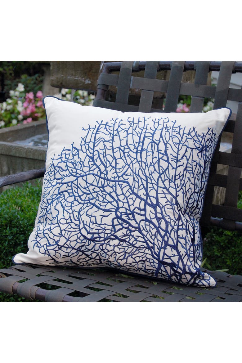 Fan Coral Navy & White Indoor/Outdoor Accent Throw Pillow, Alternate, color, Blue