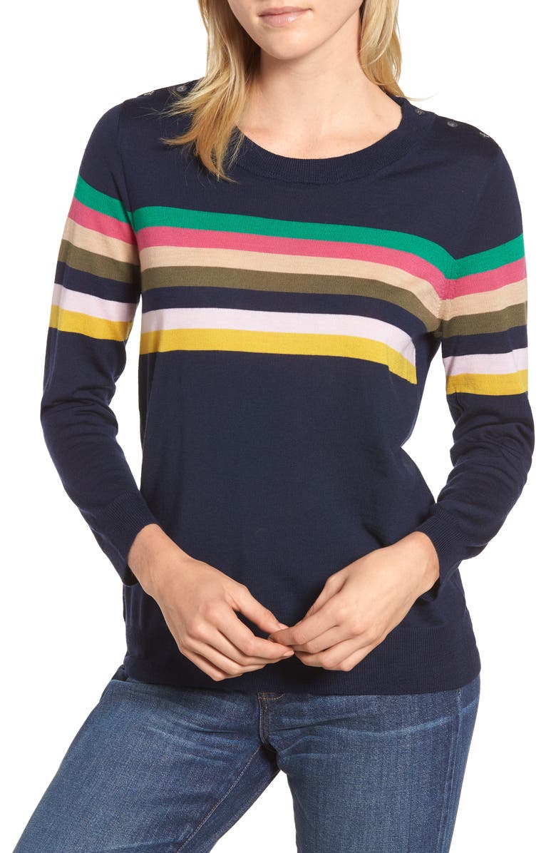 J.Crew Tippi Sweater in Multistripe with Shoulder Buttons, Main, color,