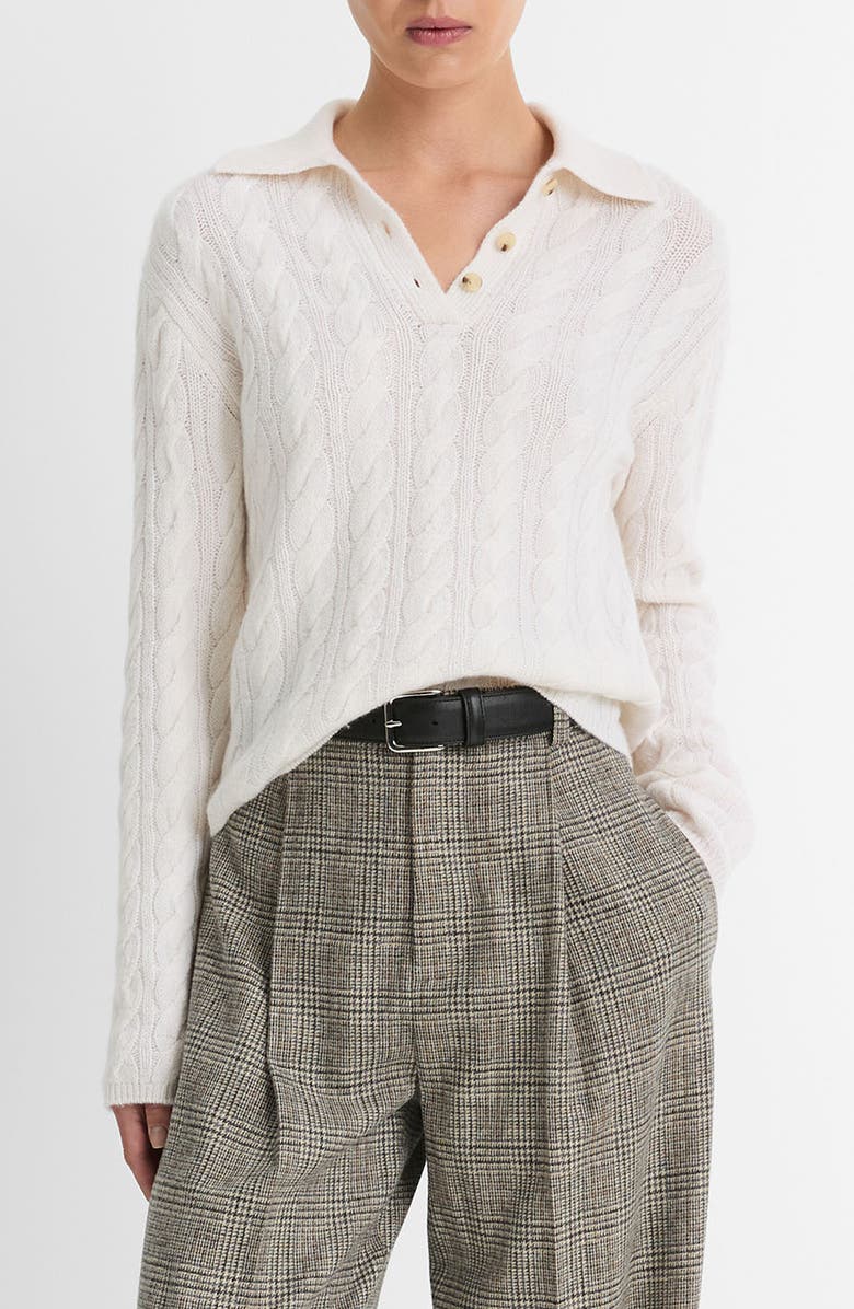 Vince Wool & Cashmere Blend Cable Polo Sweater, Main, color,