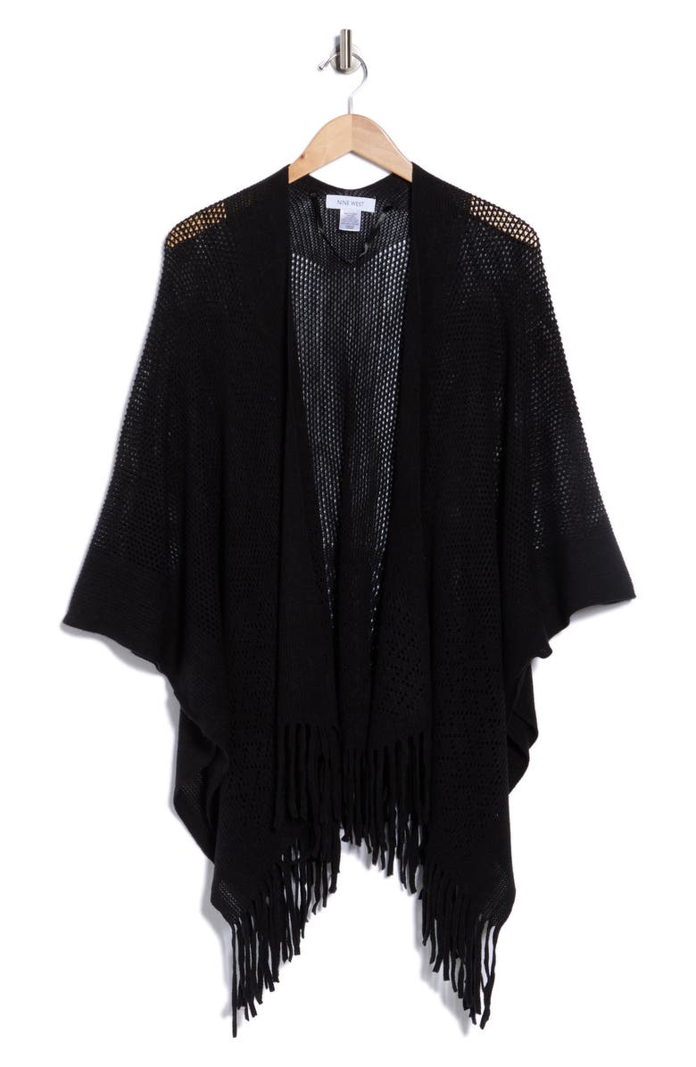Nine West Raschel Knit Ruana, Alternate, color, Black