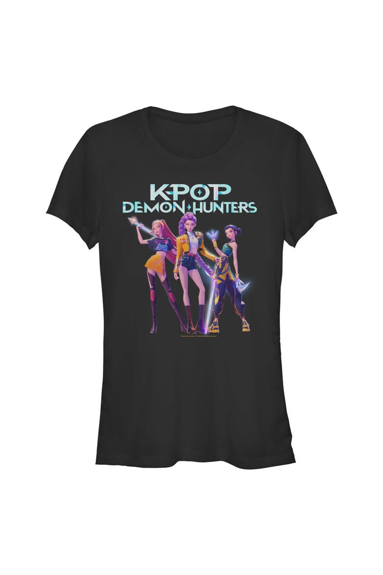 Juniors KPop Demon Hunters Girls Group Shot T Shirt, Main, color, Black