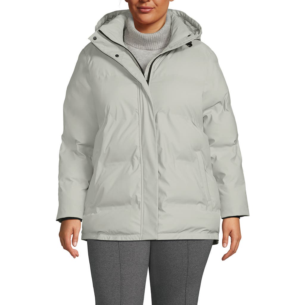 Lands' End Plus Size Squall Insulated Slicker Puffer Jacket In Soft Silver