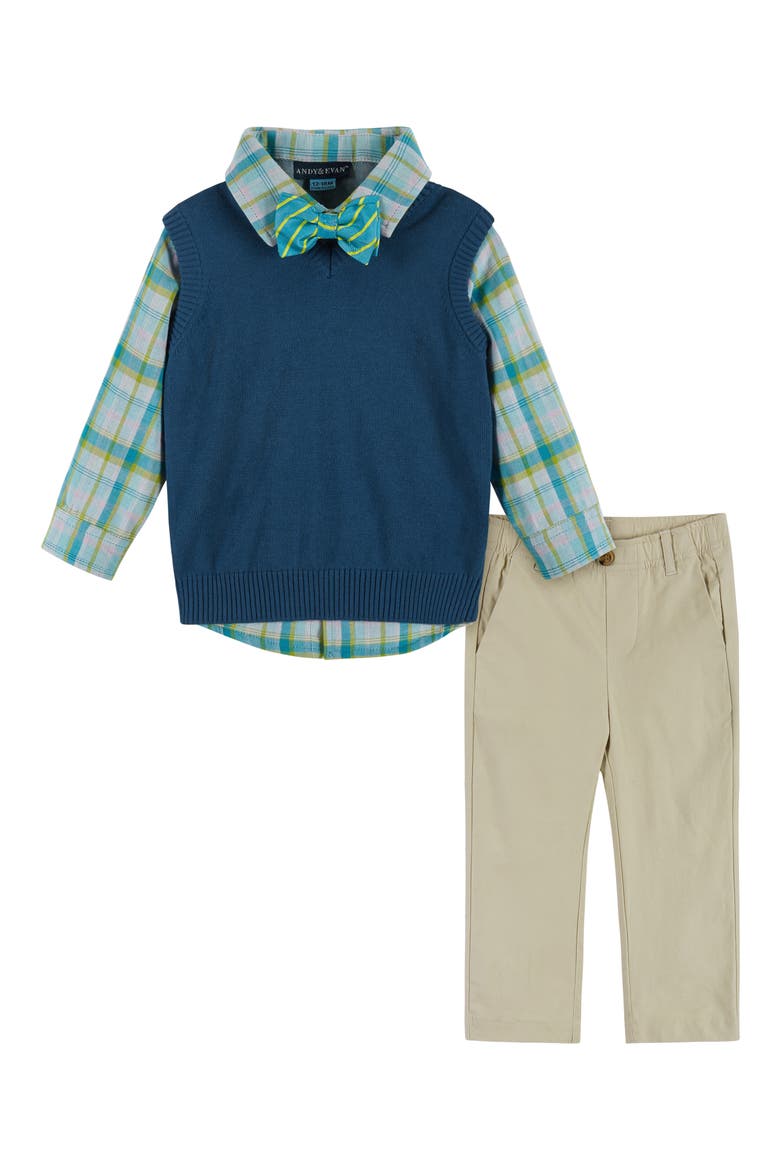 Sweater Vest, Button-Up Shirt, Pants & Bow Tie Set, Main, color, NAVY