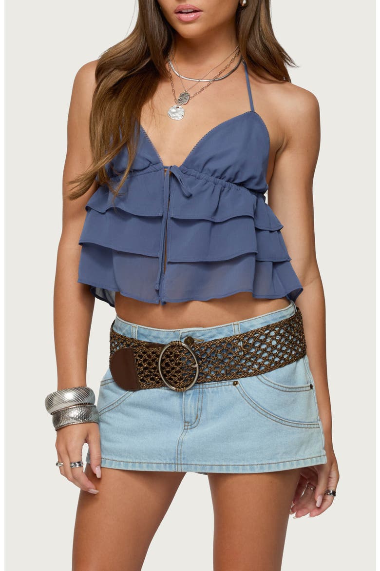 Zephi Tiered Ruffle Halter Top, Main, color, BLUE