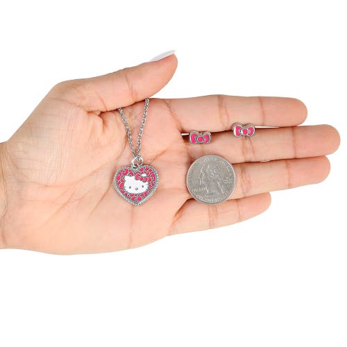 Hello Kitty Fashion Jewelry Set, Bow Earrings & Pendant Necklace, 16" + 3" In Multi
