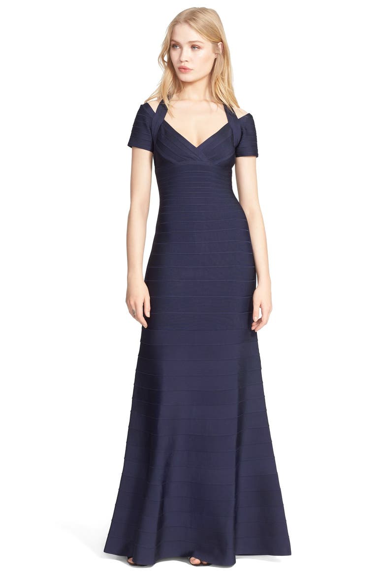 Cold Shoulder Flared Bandage Gown, Main, color, PACIFIC BLUE