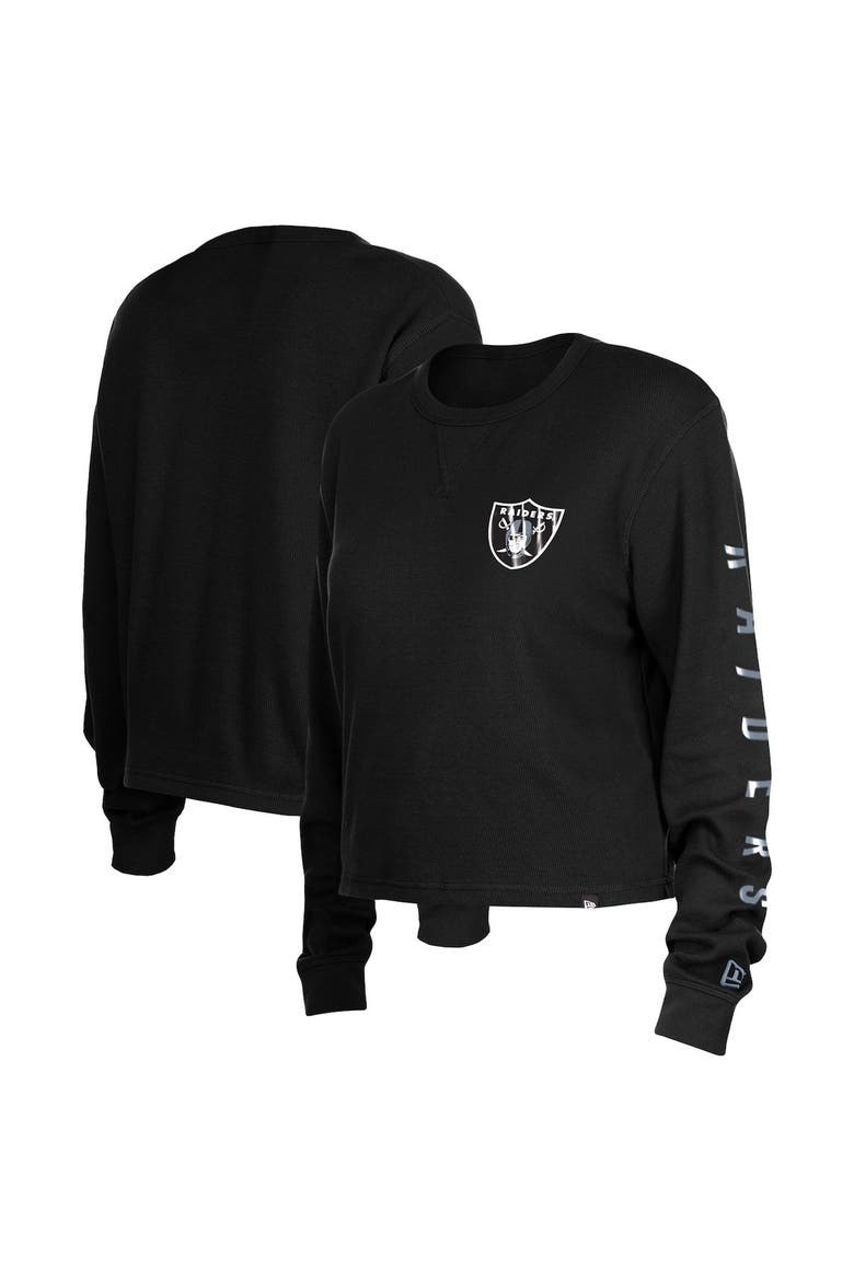 Women's New Era  Black Las Vegas Raiders Sport Night Thermal Long Sleeve Cropped T-Shirt, Alternate, color, Black