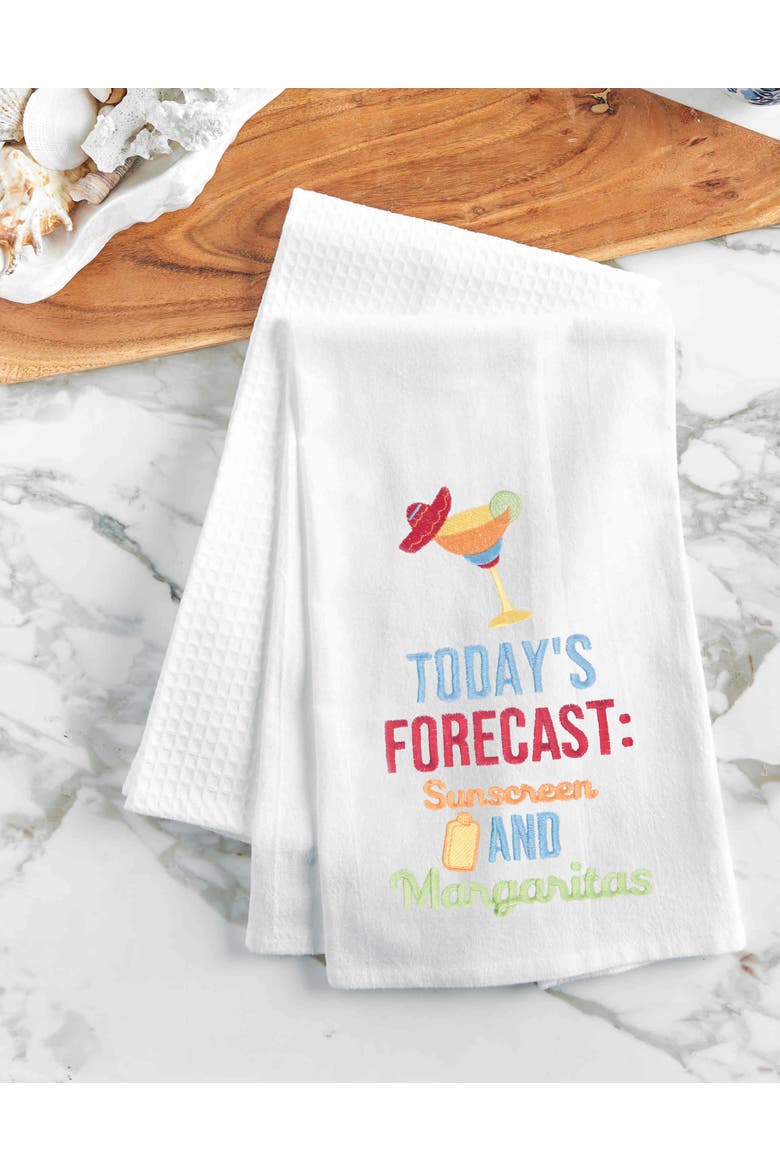 Todays Forecast Embroidered Cotton Flour Sack Kitchen Towel, Alternate, color, White