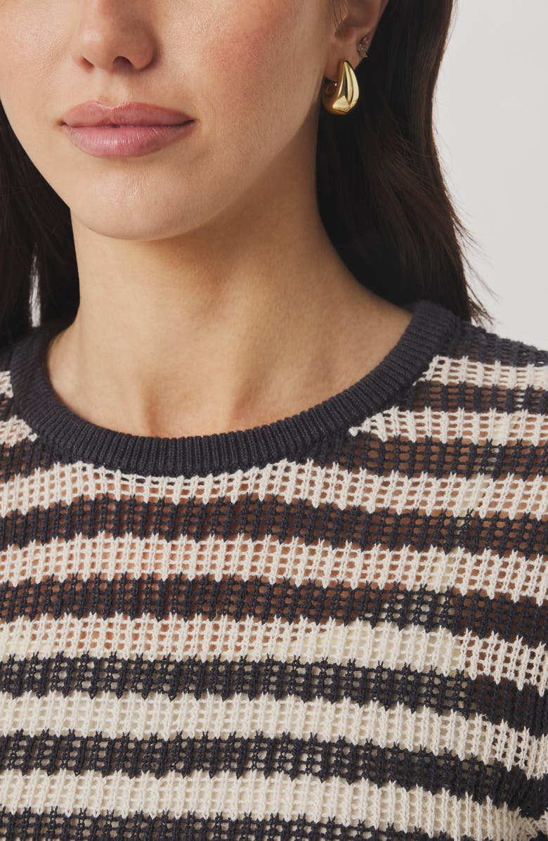 Splendid Yasmine Striped Short Sleeve Sweater, Alternate, color, Lead Grey/ Natural