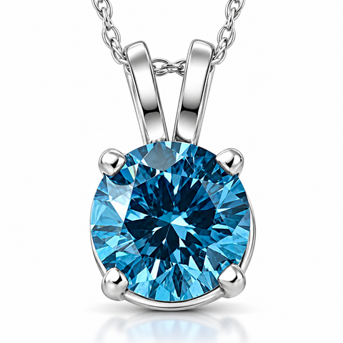 2ct Blue Diamond Solitaire 14k Gold Pendant Lab Grown