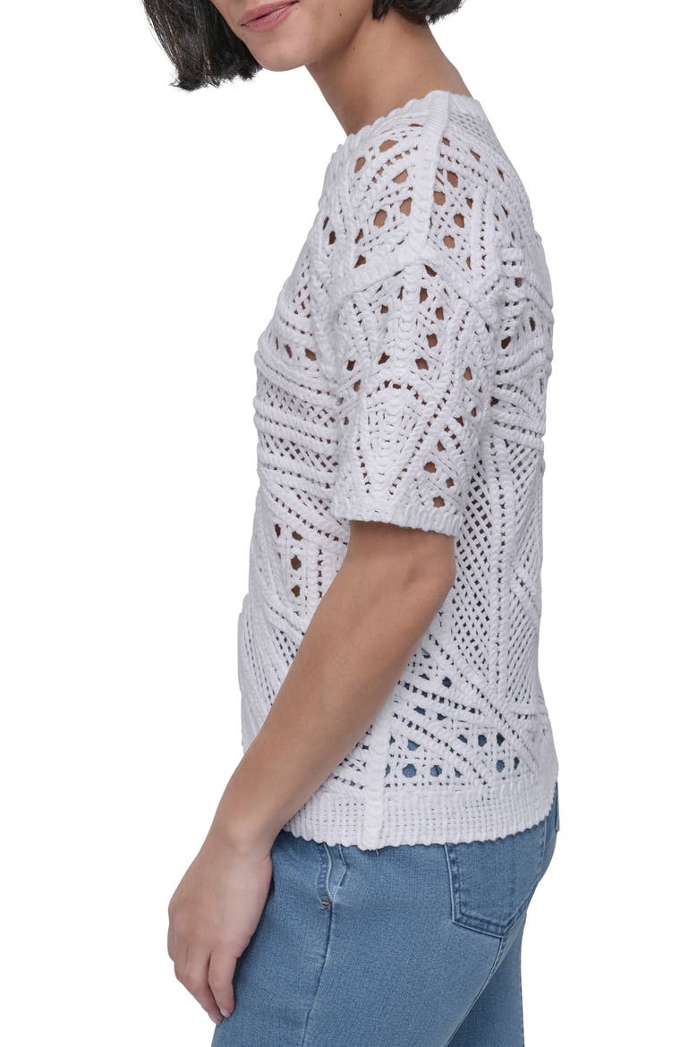 Cotton Crochet Sweater, Alternate, color, WHITE