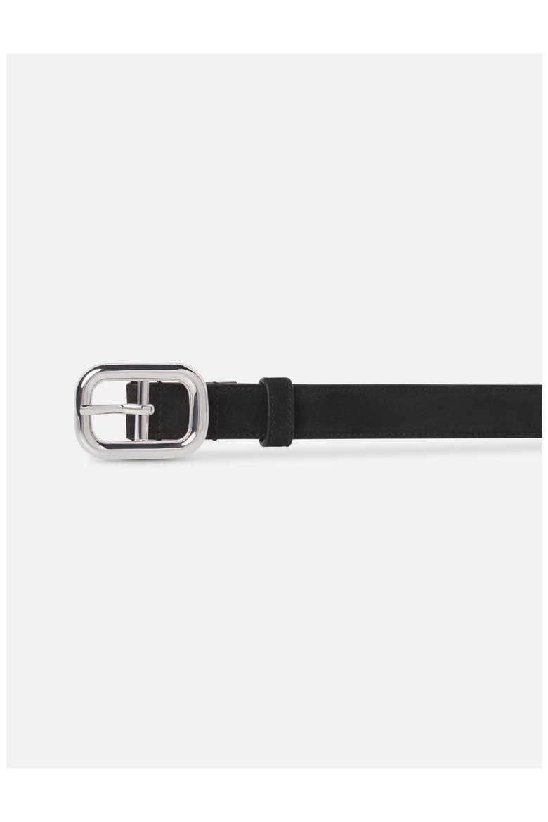 The Rounded Buckle Suede Belt, Alternate, color, BLACK