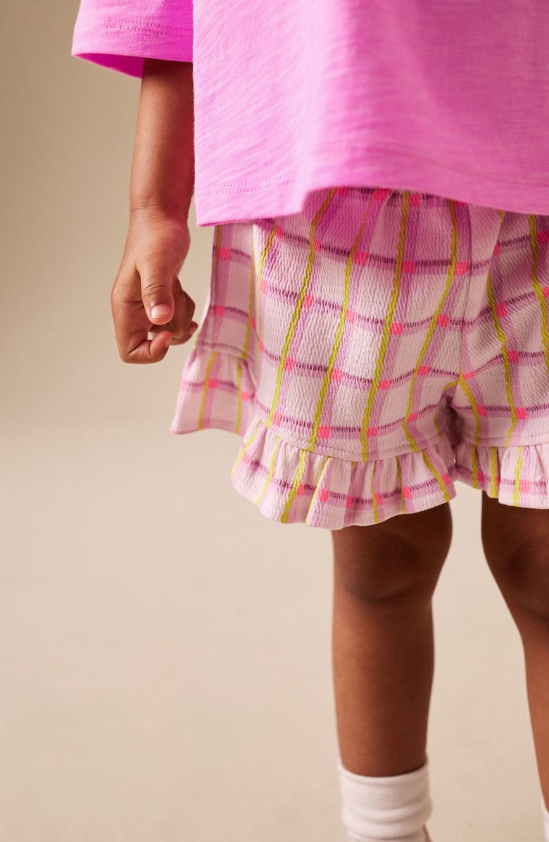 NEXT Kids' Plush Flower Appliqué T-Shirt & Check Shorts Set, Alternate, color, Pink