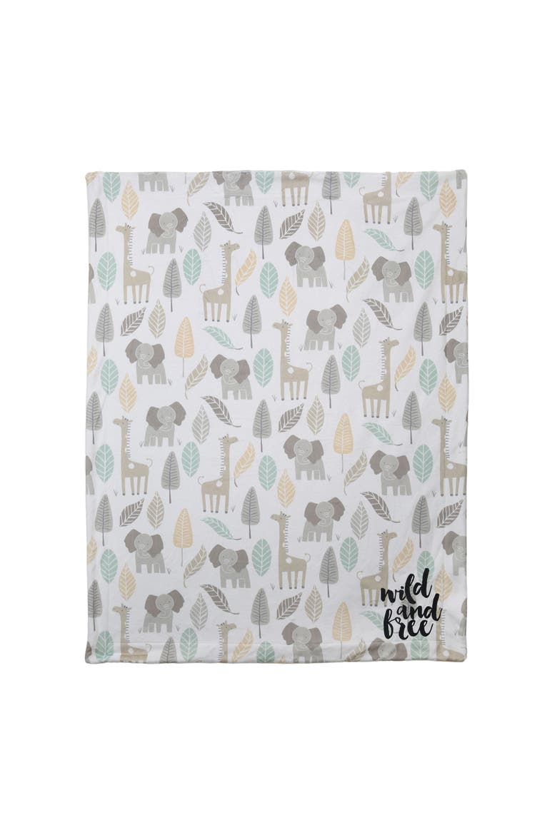 Jungle Friends Elephant/Giraffe Safari Soft Fleece Baby Blanket, Alternate, color, Green