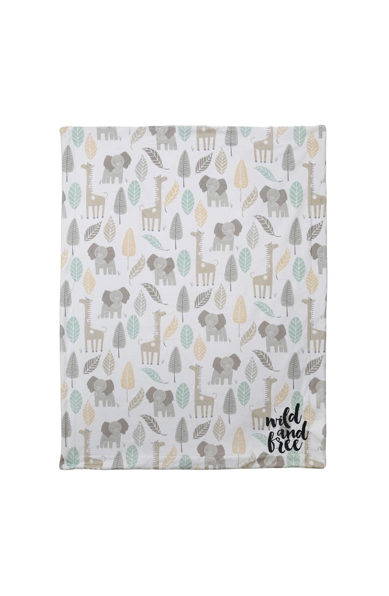 Lambs & Ivy Jungle Friends Elephant/Giraffe Safari Soft Fleece Baby Blanket, Alternate, color, Green