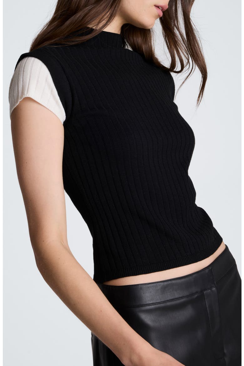 Mock Wide Rib Sweater, Alternate, color, BLACK/ OYSTER