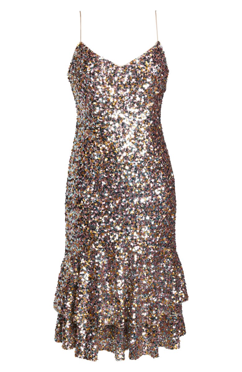 Adrianna Papell Ruffle Hem Sequin Cocktail Dress, Alternate, color,