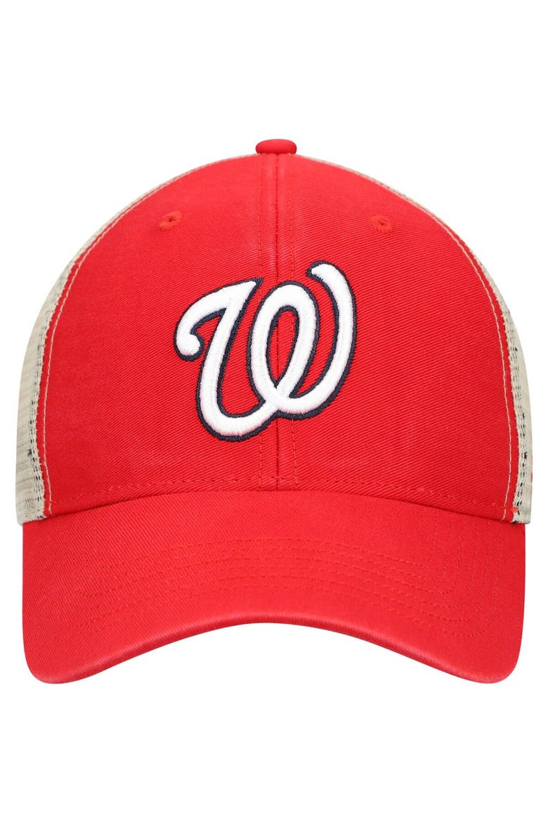 Men's '47 Red/Natural Washington Nationals Flagship Washed MVP Trucker Snapback Hat, Alternate, color, Red