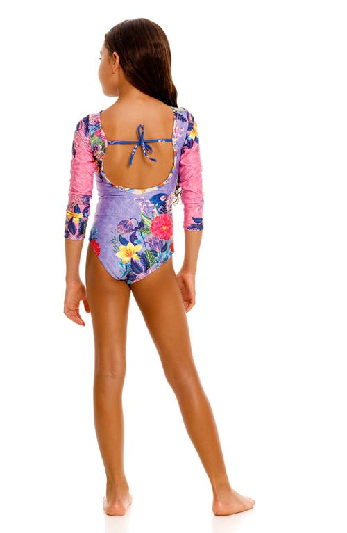 Shop Agua Bendita Kids' Vessel Honey Long Sleeve One-piece Rashguard Swimsuit In Purple Multi