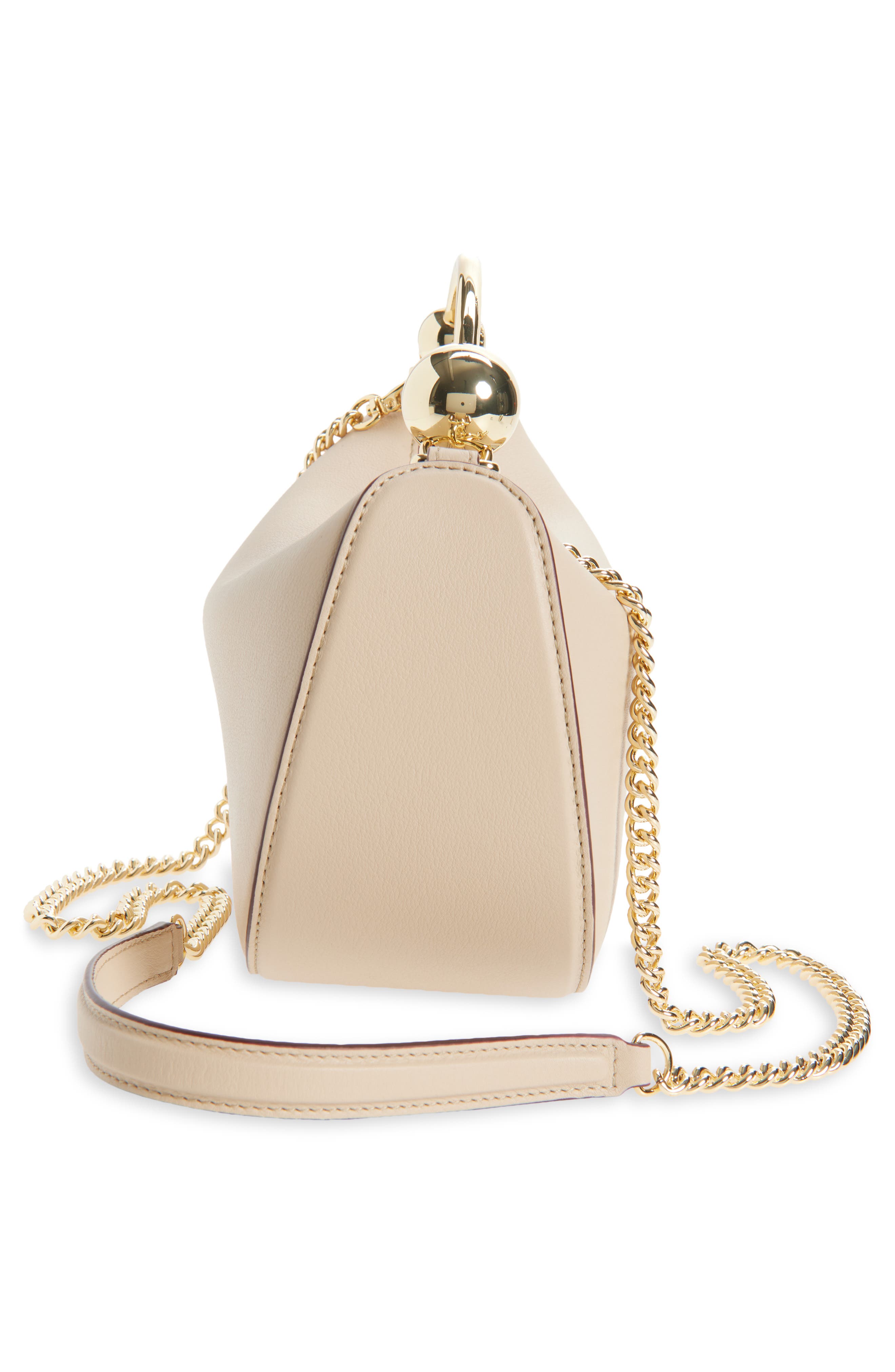 Strathberry Mini Crescent Moon Leather Shoulder Bag, Alternate, color, Oat