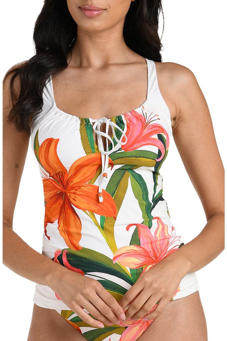 Jungle Blossoms Tie Neck Tankini, Main, color, ORANGE MULTI