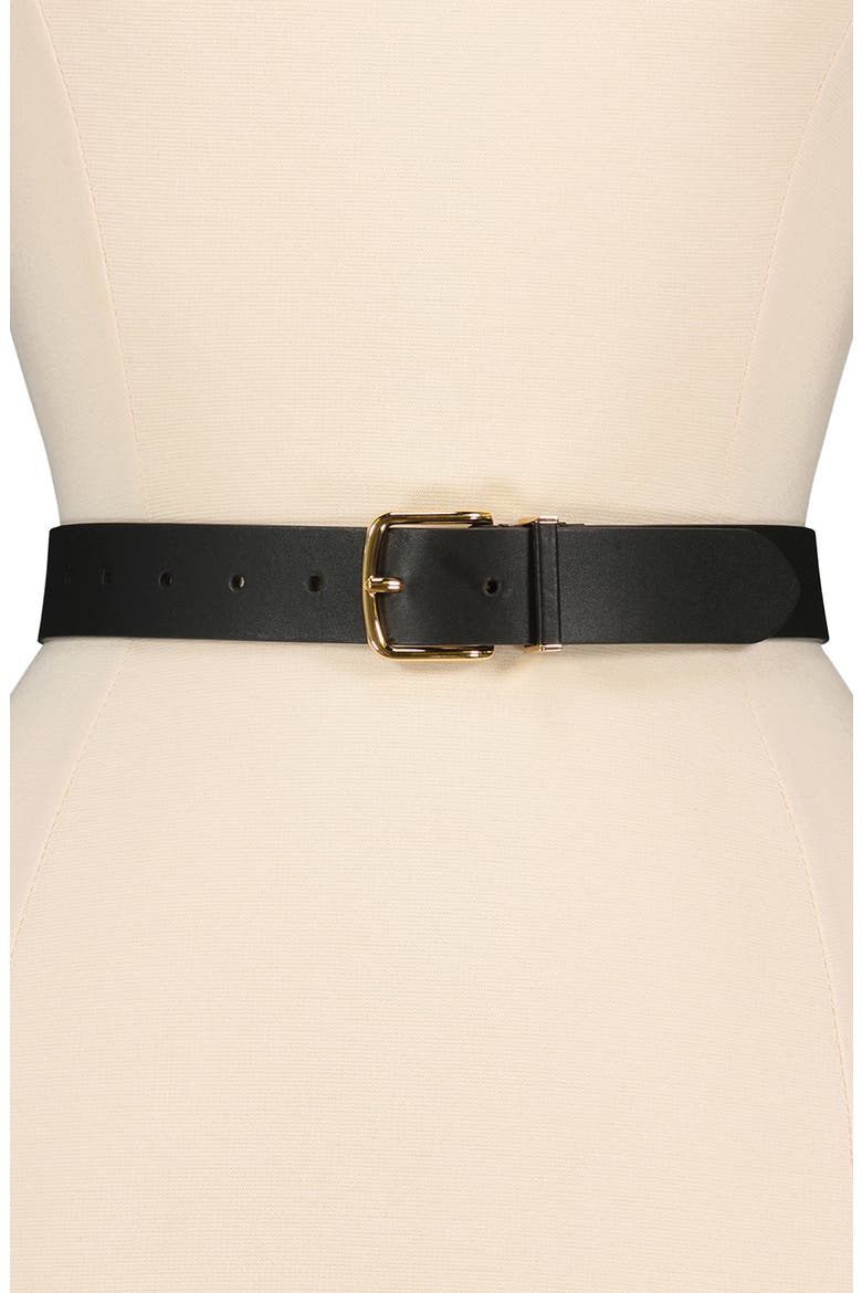 Kaia Leather Belt, Alternate, color, BLACK
