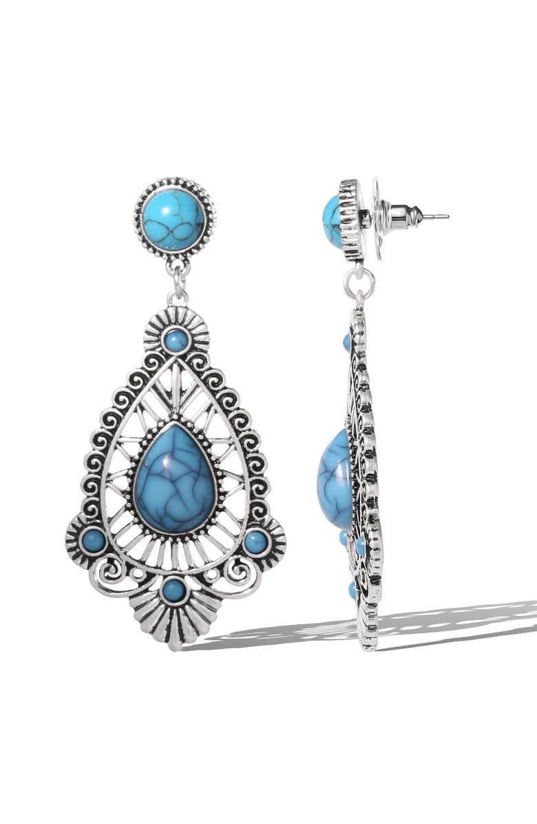 Jessica Simpson Silver-Tone Filigree Teardrop Earrings in Blue, Alternate, color, Silver
