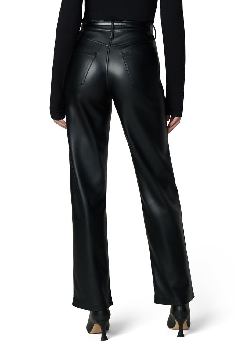 The Margot High Waist Relaxed Straight Leg Faux Leather Jeans, Alternate, color, BLACK