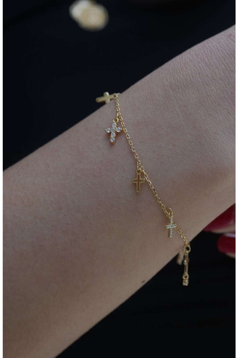 Cross Charm Bracelet, Alternate, color, GOLD