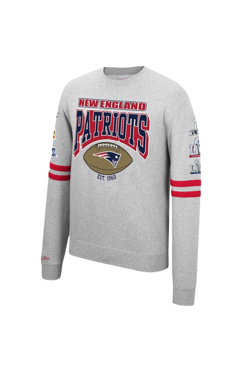 Mitchell & Ness Men's Mitchell & Ness Heathered Gray New England Patriots Allover Print Fleece Pullover Sweatshirt, Alternate, color, 