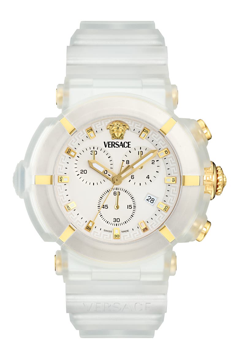 Real Active Chronograph Silicone Strap Watch, 45mm, Main, color, TRANSPARENT WHITE ECOCERAMIC