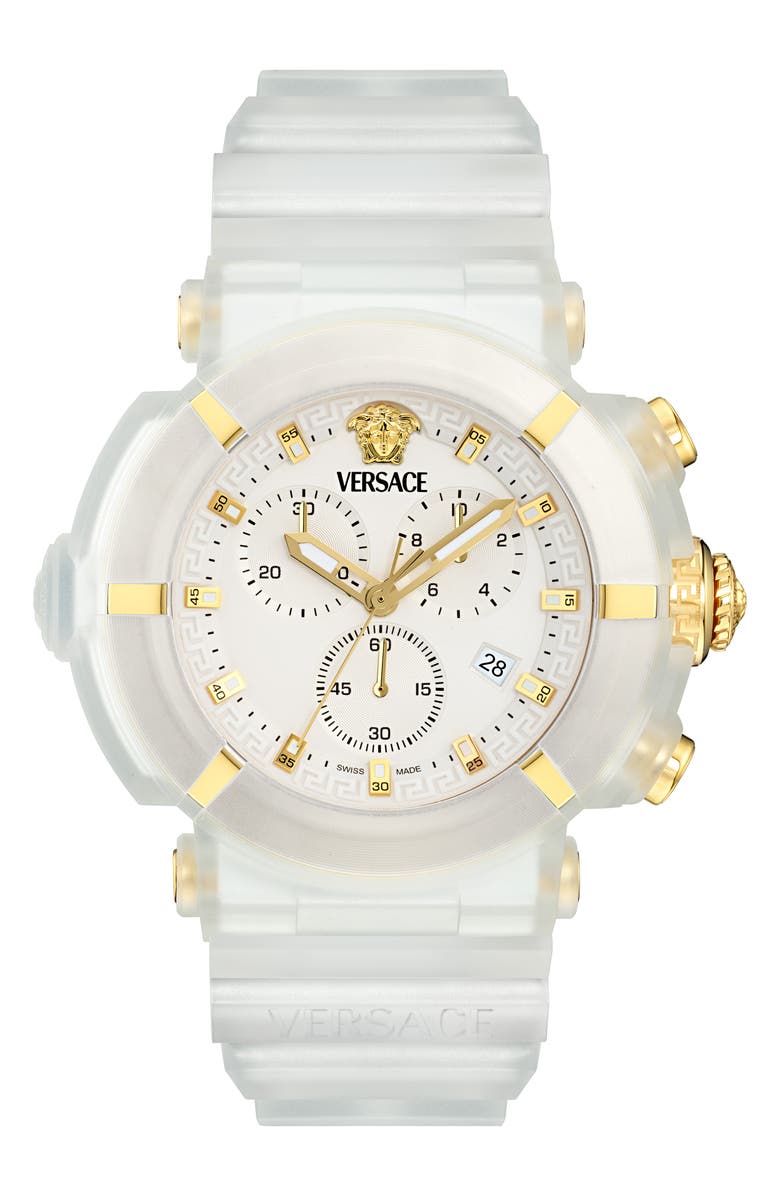 Versace Real Active Chronograph Bracelet Watch, 45mm, Main, color, Transparent White Ecoceramic