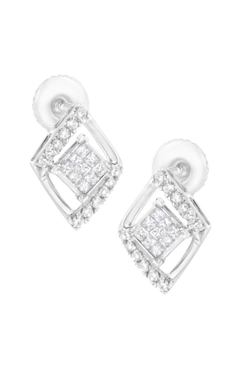 Haus of Brilliance 10K White Gold 1/3 Ct Princess Double Triangle Composite Stud Earrings, Alternate, color, White