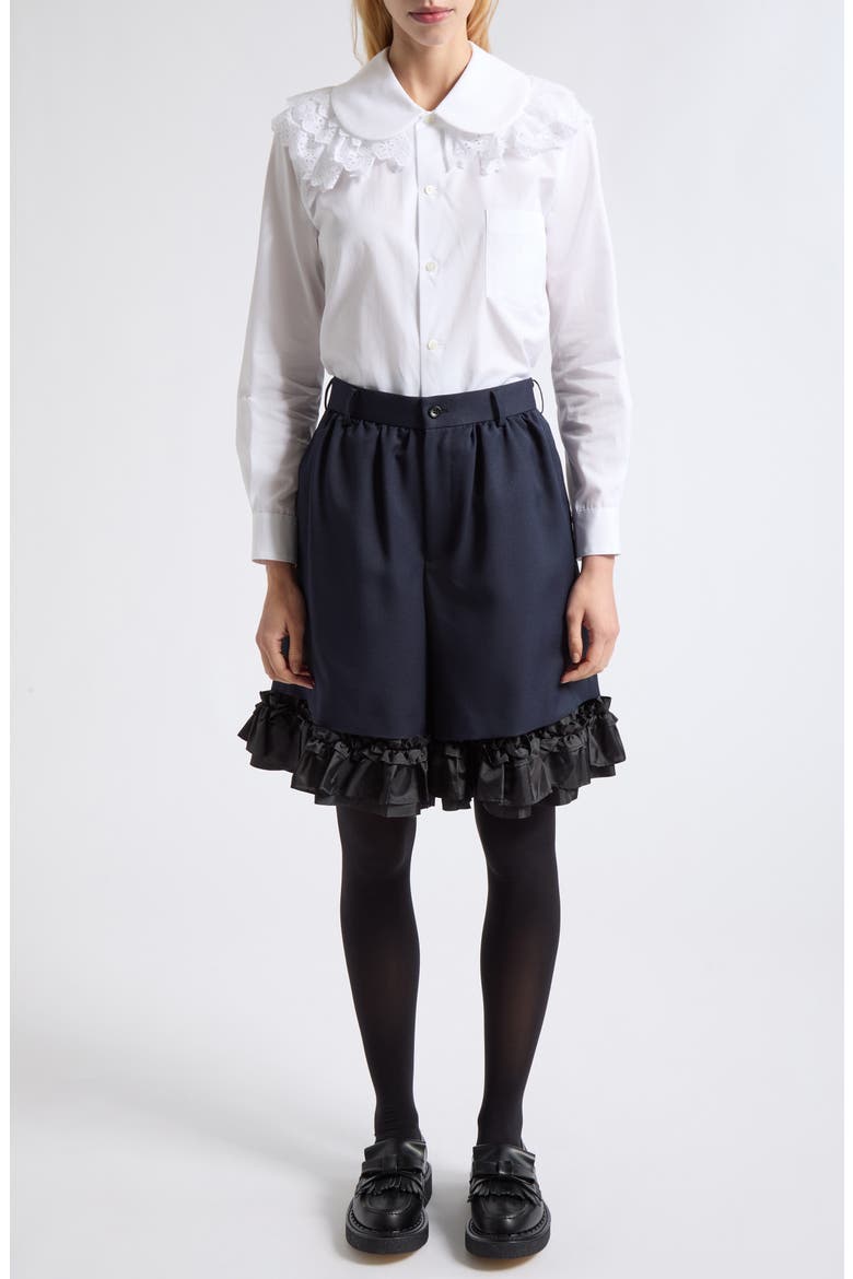 Cotton Broadcloth Shirt with Lace Ruffles, Alternate, color, WHITE