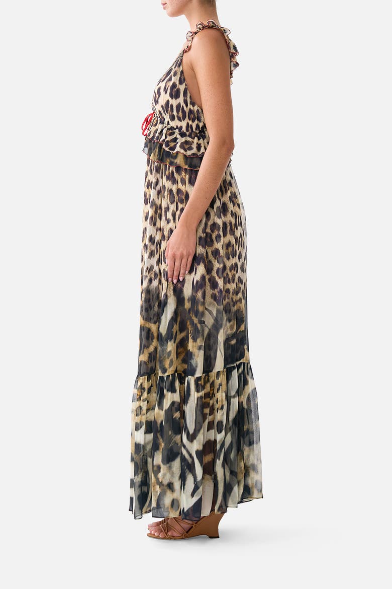 Frill Bralette Long Dress, Alternate, color, Leotigra Land
