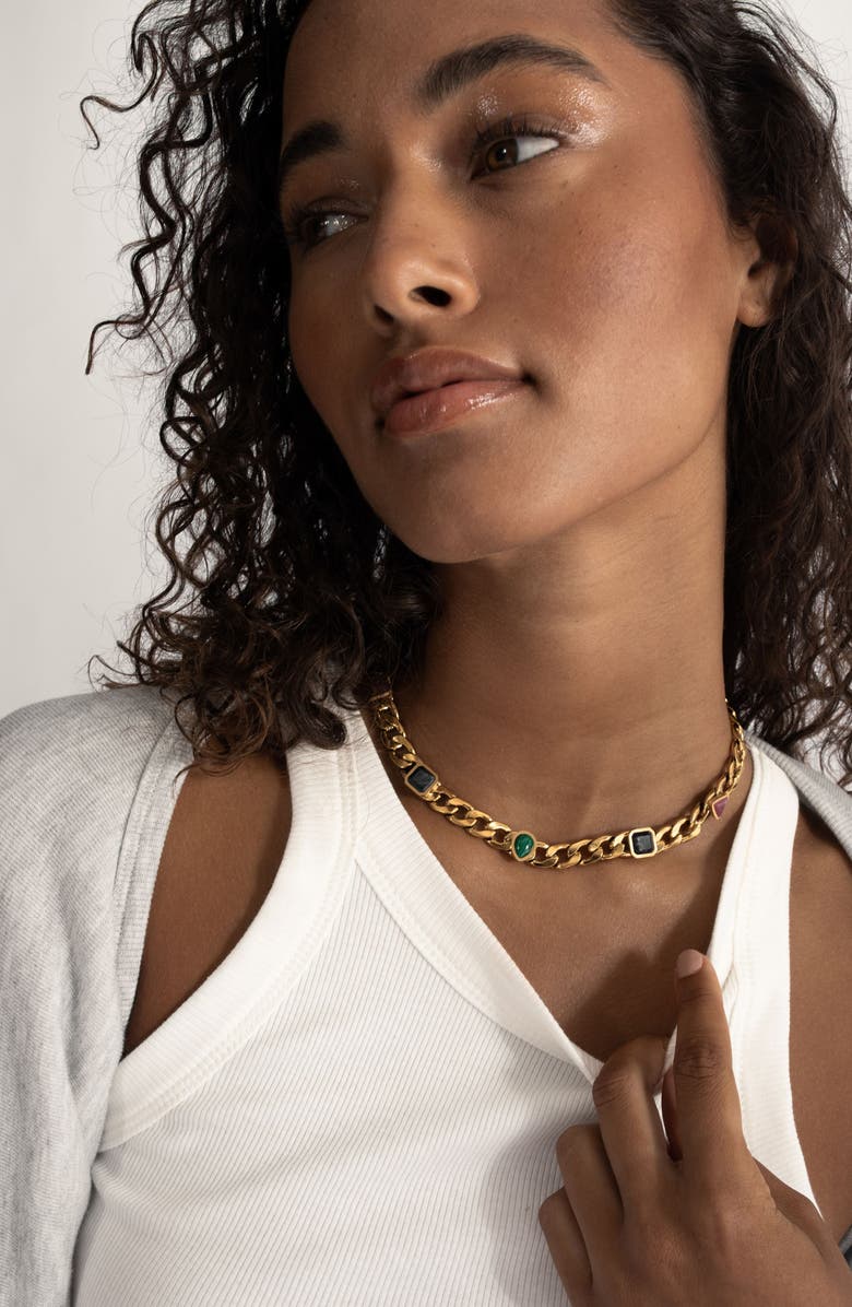 st. Moran Geo Street Stone Station Curb Chain Necklace, Alternate, color, Multi