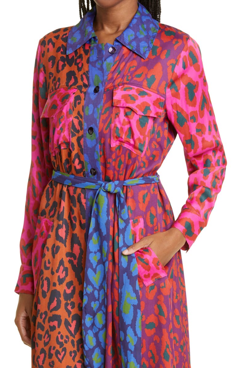 FARM Rio Leopard Mix Print Long Sleeve Shirtdress, Alternate, color, 