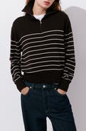MANGO Striped Cotton Half Zip Sweater