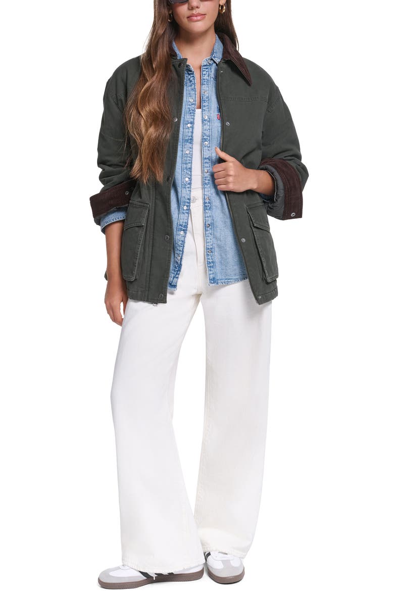 Corduroy Collar Military Jacket, Alternate, color, DARK OLIVE