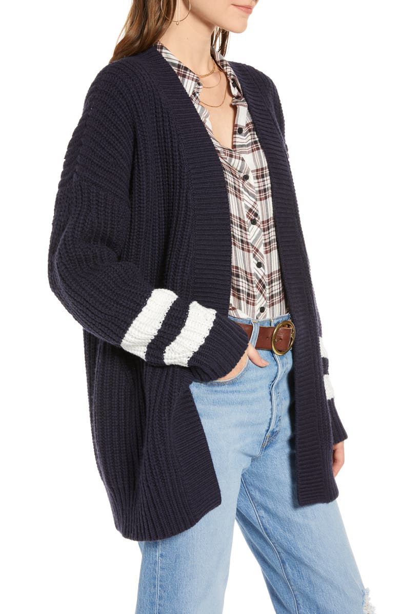 Treasure & Bond Stripe Detail Open Front Cotton & Wool Blend Cardigan, Alternate, color,