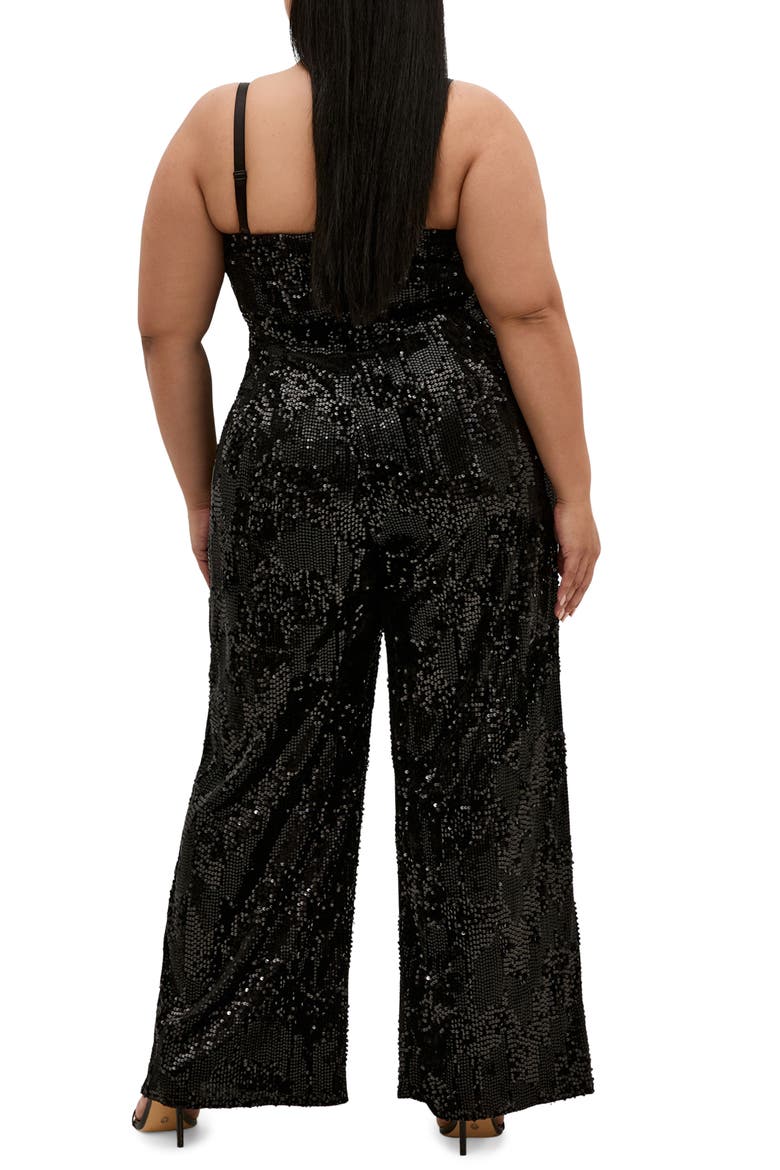 Sequin Sleeveless Wide Leg Jumpsuit, Alternate, color, BLACK