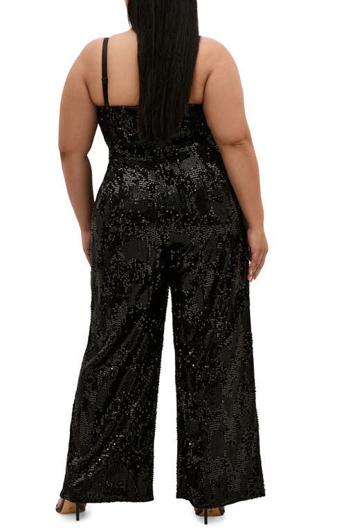 City Chic Sequin Sleeveless Wide Leg Jumpsuit In Black