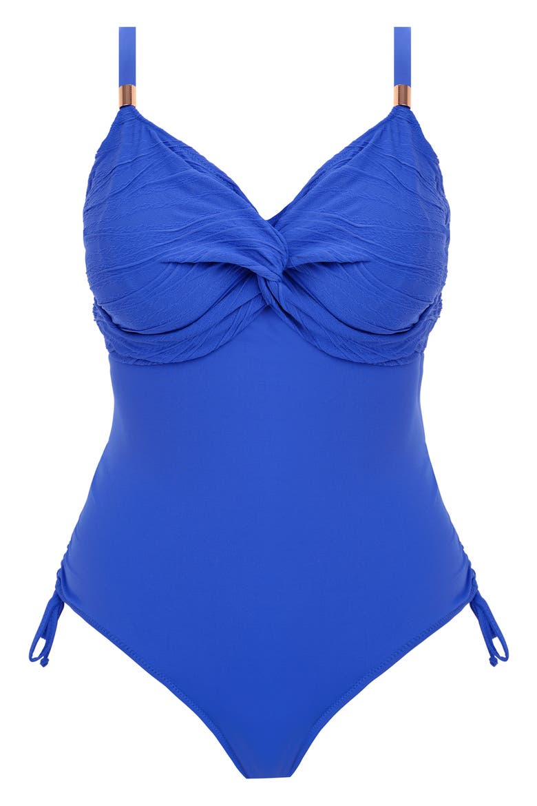 Beach Waves Twist Front Underwire Jacquard One-Piece Swimsuit, Alternate, color, ULTRAMARINE