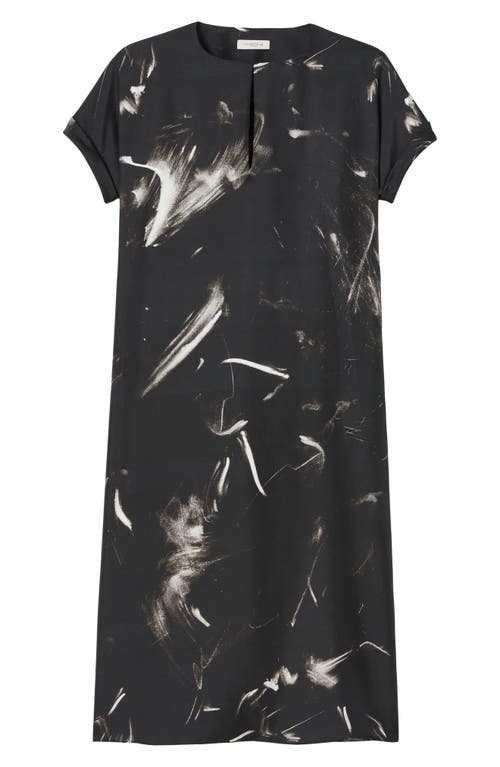 Lafayette 148 New York Charcoal Print Short Sleeve Silk Twill Dress In Black Multi
