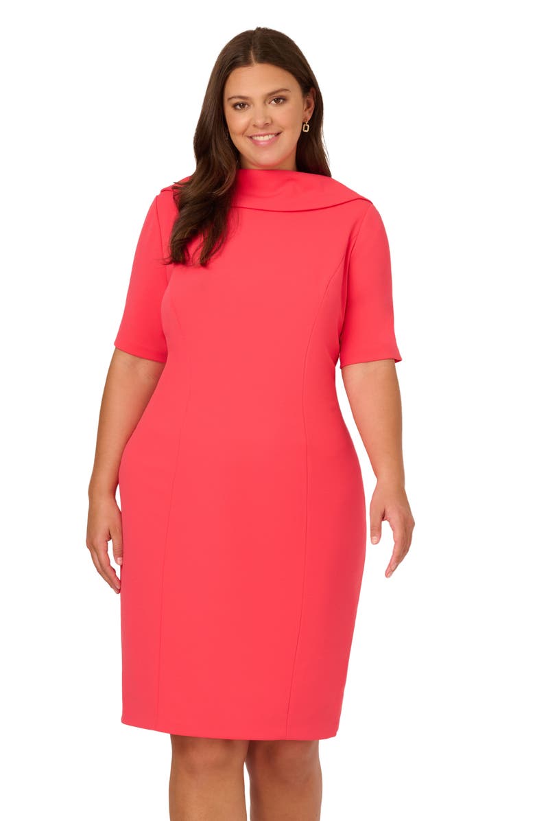Adrianna Papell Roll Neck Sheath Dress, Alternate, color, Beach Rose