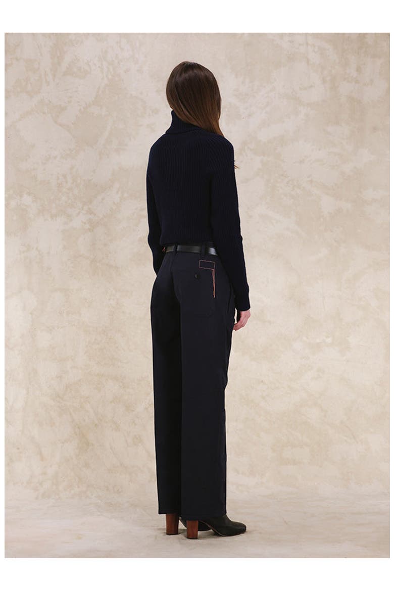 Cotton Gabardine Trousers with Pleats, Alternate, color, Blue