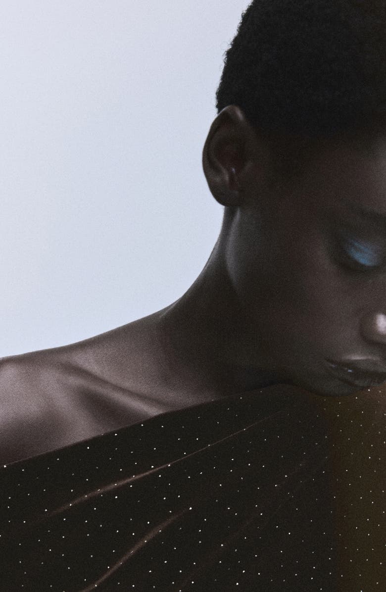 MANGO Rhinestone Long Sleeve Velvet Dress, Alternate, color, Brown