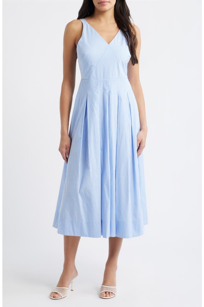 V-Neck Midi Dress, Main, color, BLUE WHITE