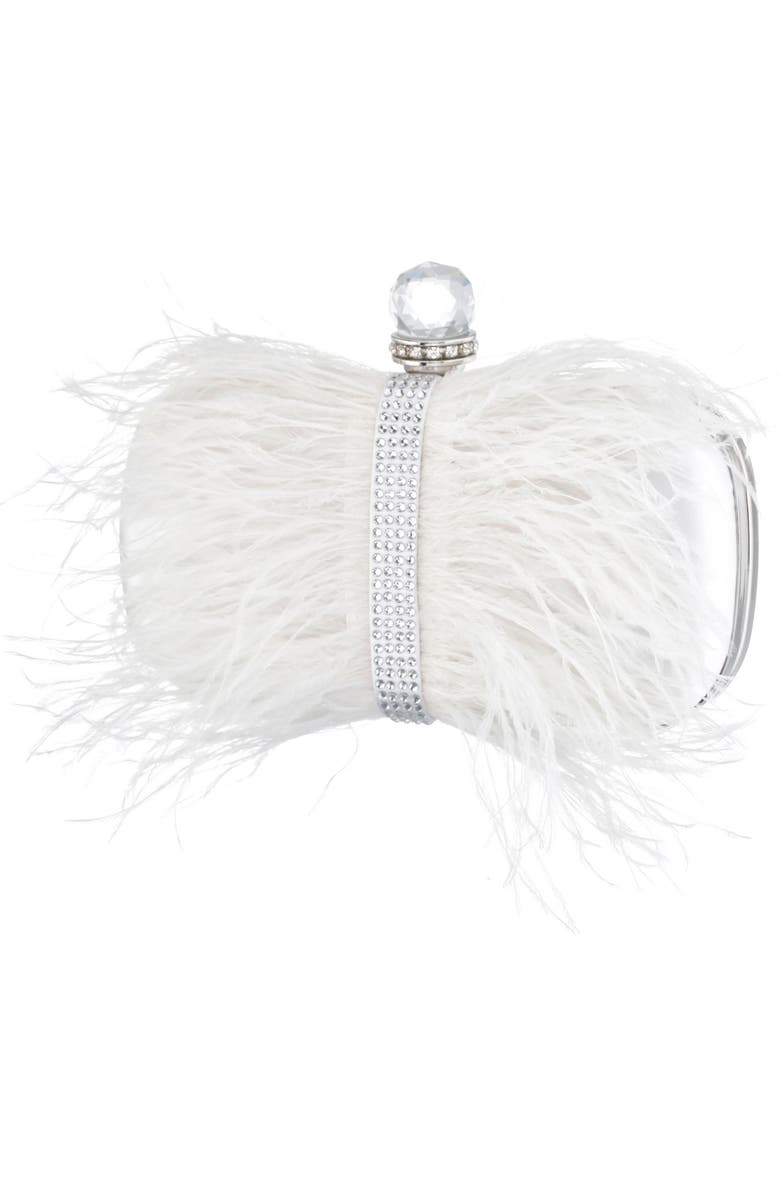 Nina Ostrich Feather Minaudiere, Alternate, color, White