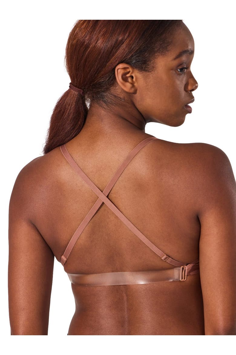 Deep Neck Clear Back Bra, Alternate, color, dark brown